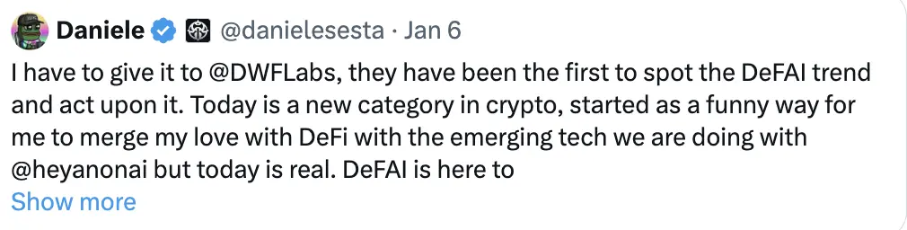 DWF Ventures 解码 DeFAI：你应该关注这四大方向中的核心项目